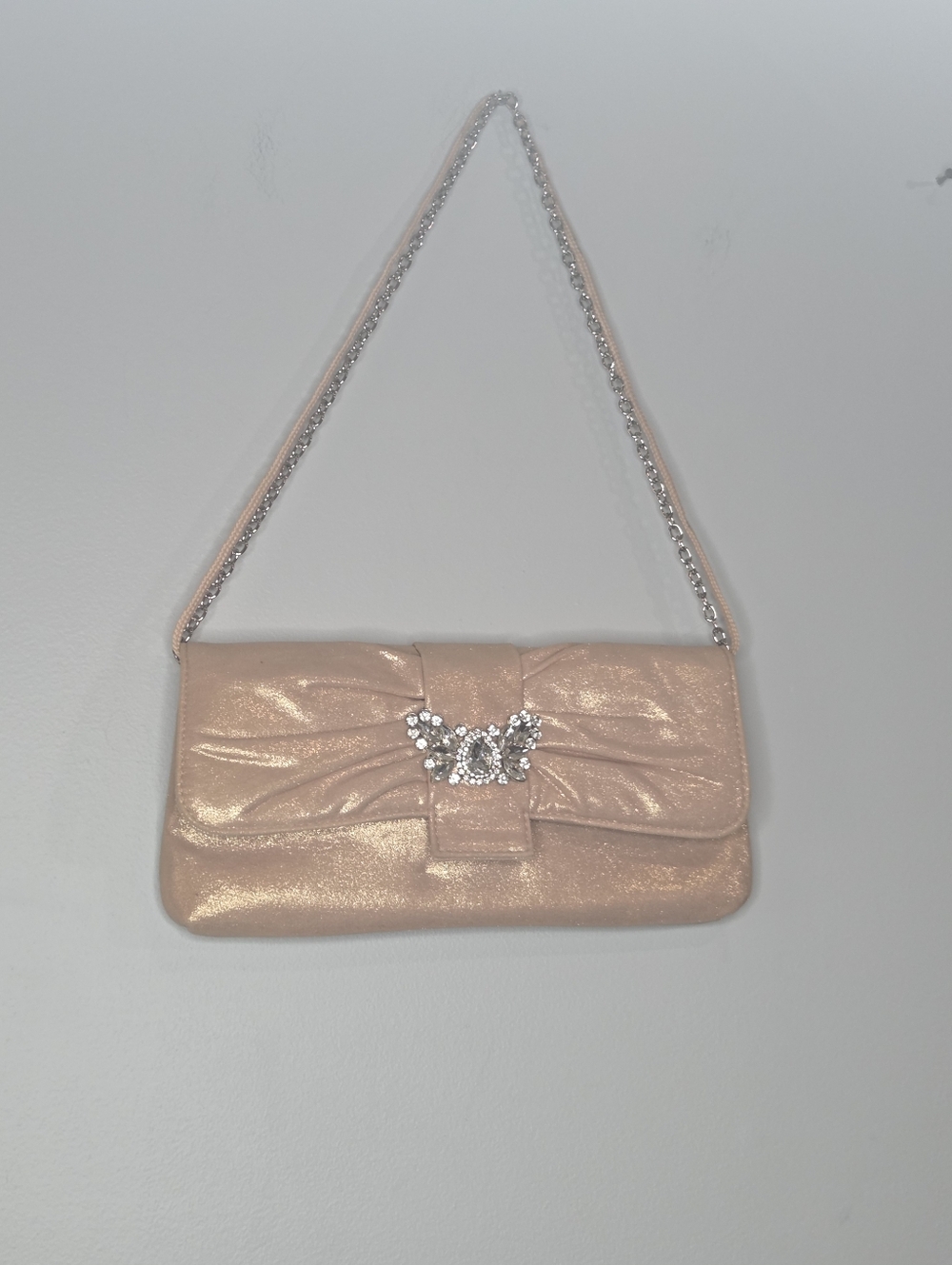 Kate Landry‎ Sparkling Pink Satin Clutch with Rhinestone Accent